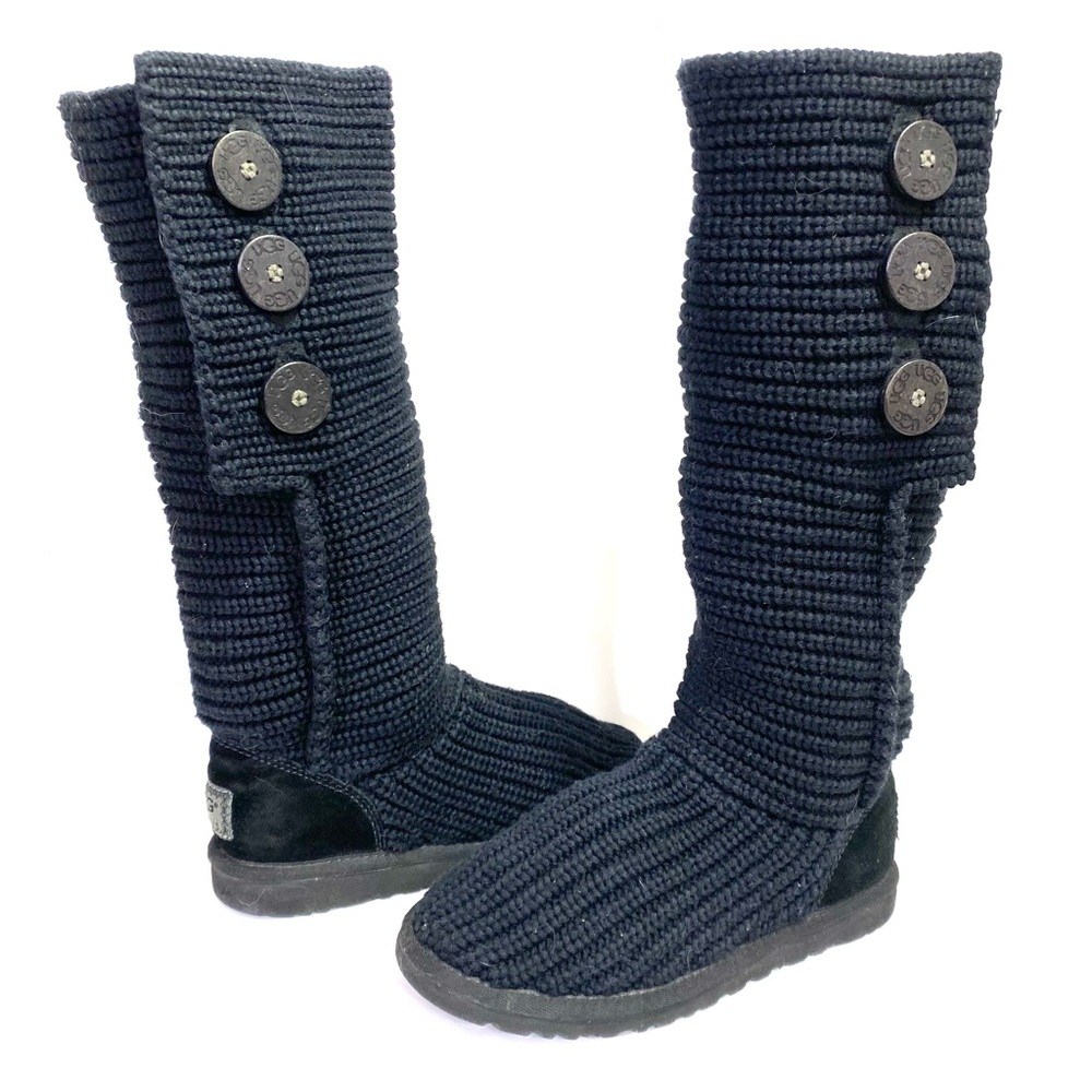 UGG Australia Womens Classic Cardy Knit Boots Size 5 Black SN 5819 Knee High